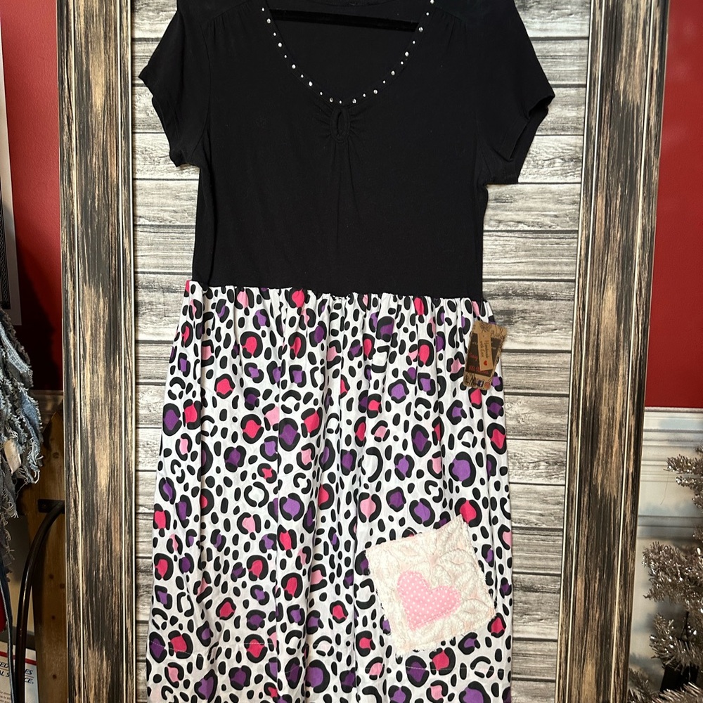 Sustainable Women’s Upcycled Recycled Vintage Leopard Dress Boho Retro Gypsy